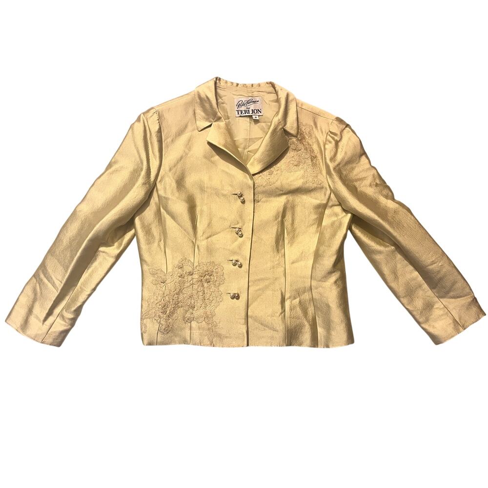 Vintage Rickie Freeman Teri Jon Blazer Green/yellow Pearl Buttons Size 8